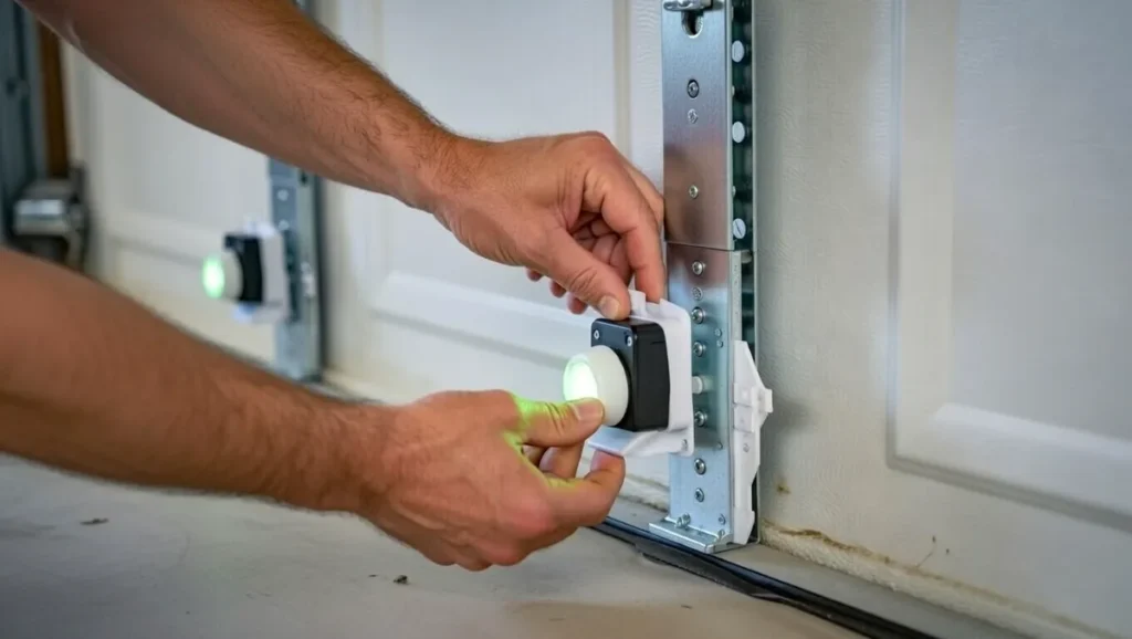 aligning garage door safety sensor to stop opener light flashing