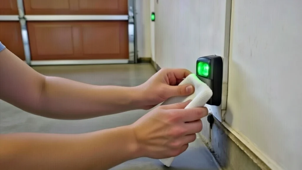 aligning garage door safety sensor to stop hold button closing issue