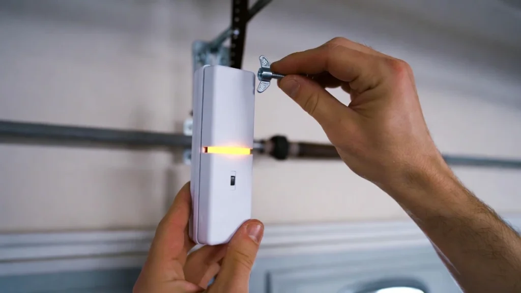 aligning garage door safety sensor to stop blinking amber light