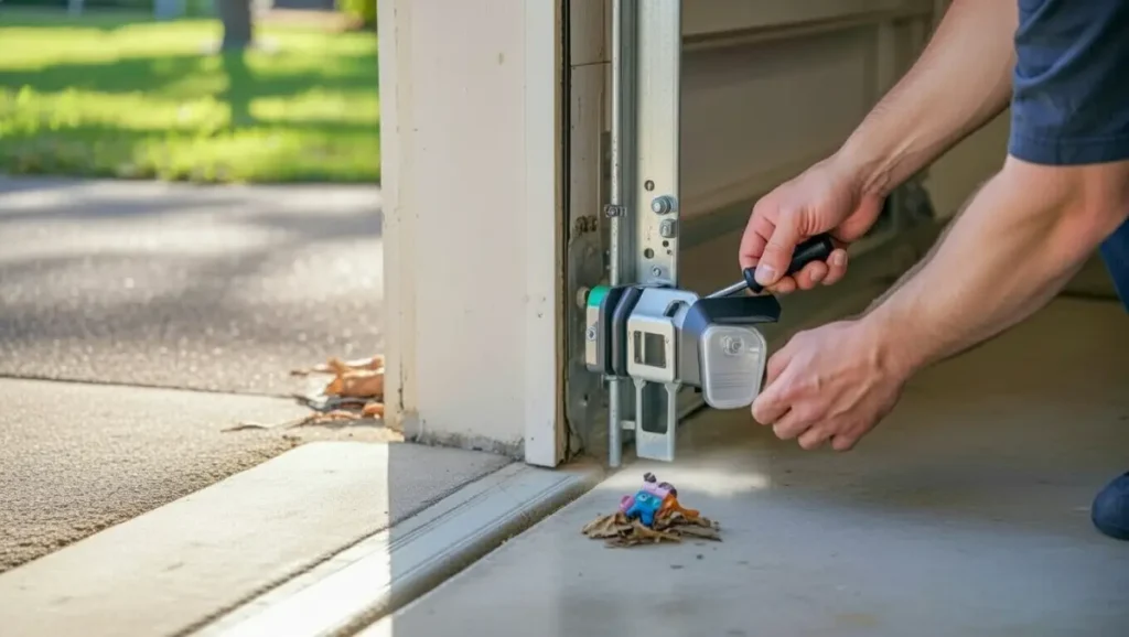 object near floor blocking garage door safety sensor beam