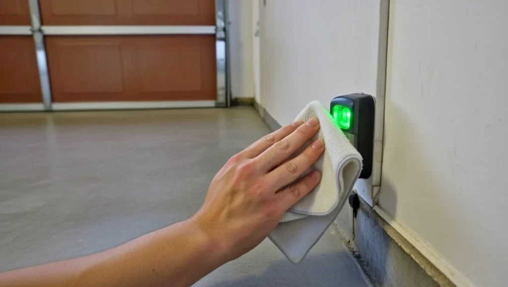 cleaning garage door safety sensor lens microfiber cloth