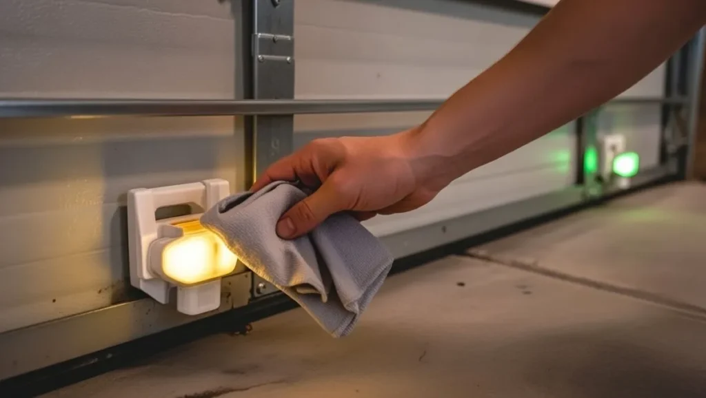 cleaning garage door safety sensor lens