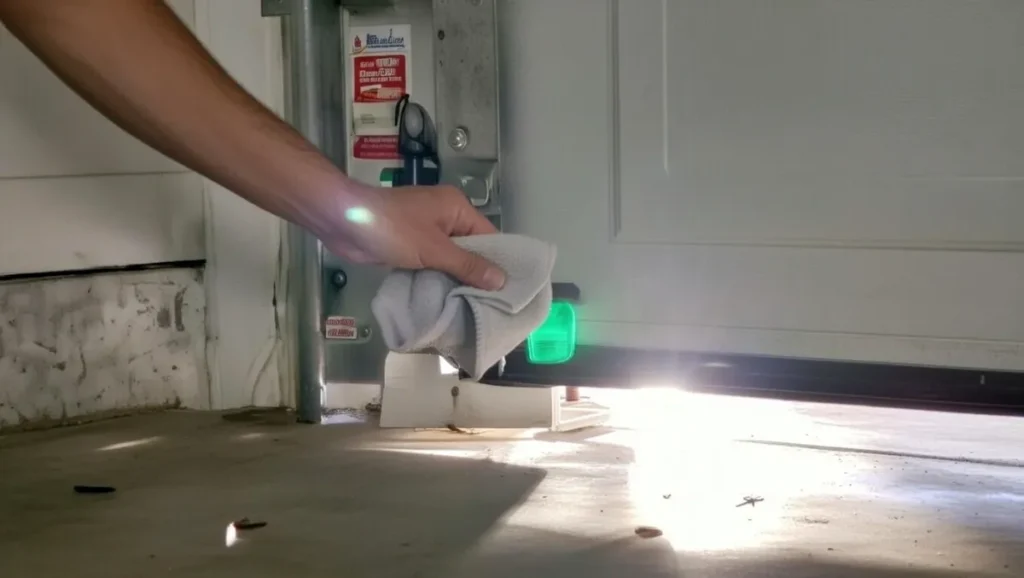 cleaning garage door safety sensor lens to reduce sunlight interference