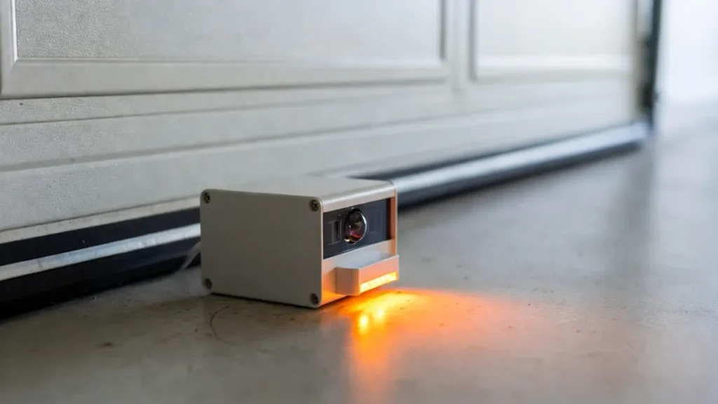 garage door safety sensor blinking amber yellow light