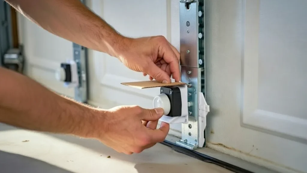 sunlight glare interference fix visor on garage door safety sensor