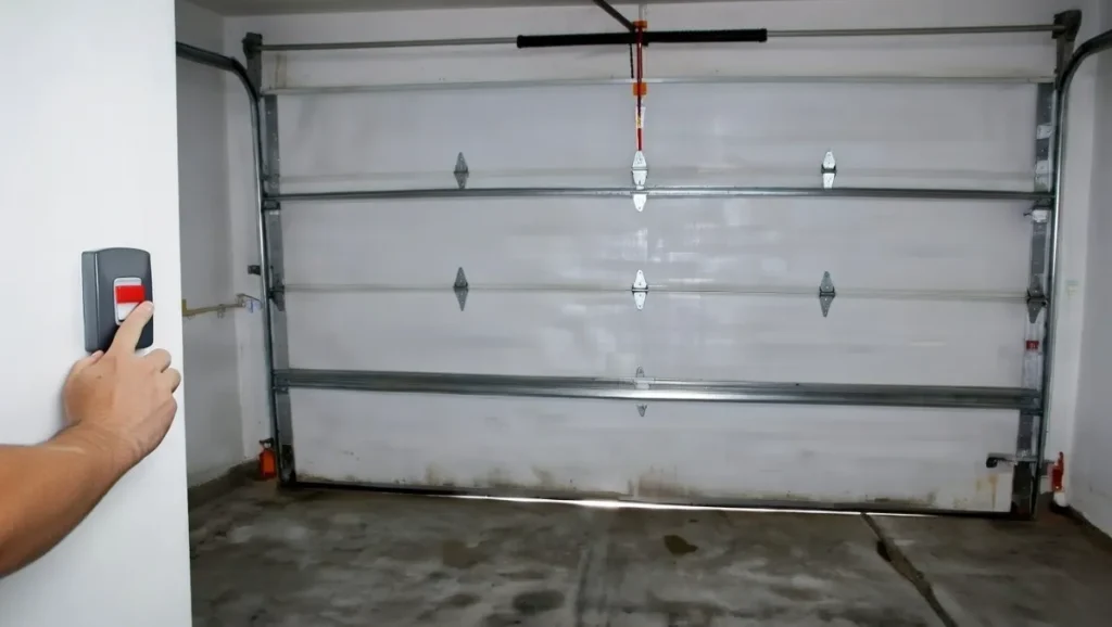 pressing garage door wall button to test closing override