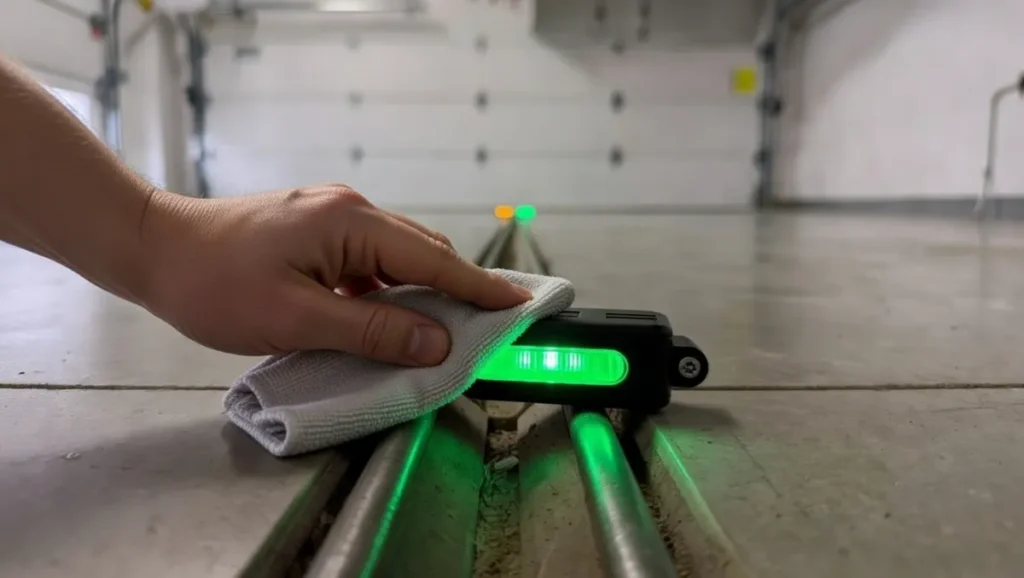 cleaning garage door safety sensor lens