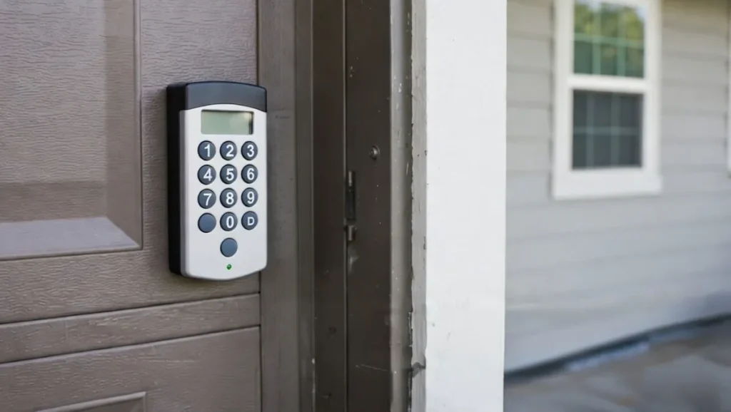 garage door keypad outside garage frame