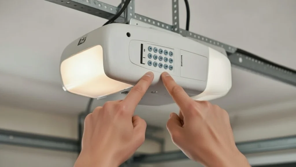 pressing learn button on garage door opener to program keypad