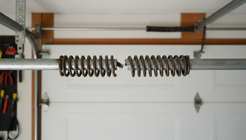 gap in torsion spring indicating broken garage door spring