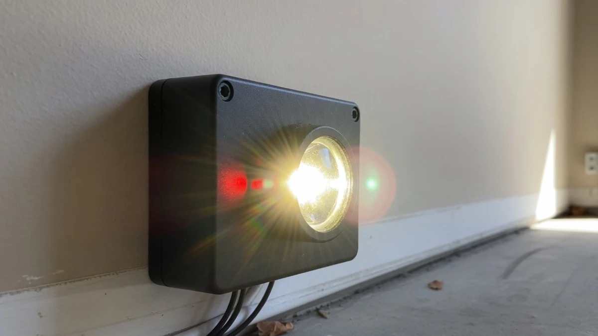 bright light glare hitting garage door safety sensor receiver