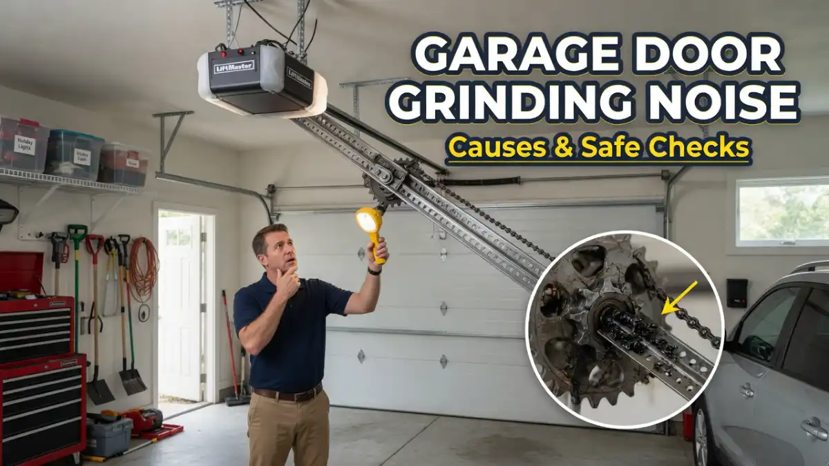 Garage door opener grinding noise inspection in a residential garage