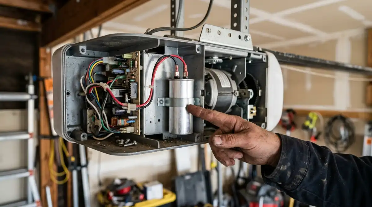 garage door opener capacitor problem causing humming